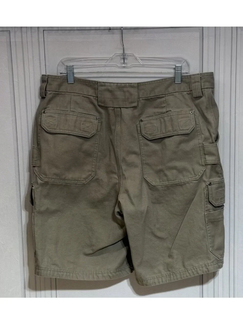 Duluth Trading Work Utility Canvas Cargo Shorts Sz 38 Khaki Brown 100% Cotton